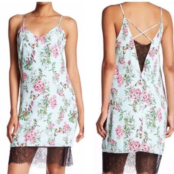 Adelyn Rae Spaghetti Strap Green Floral Slip XS - Picture 1 of 8